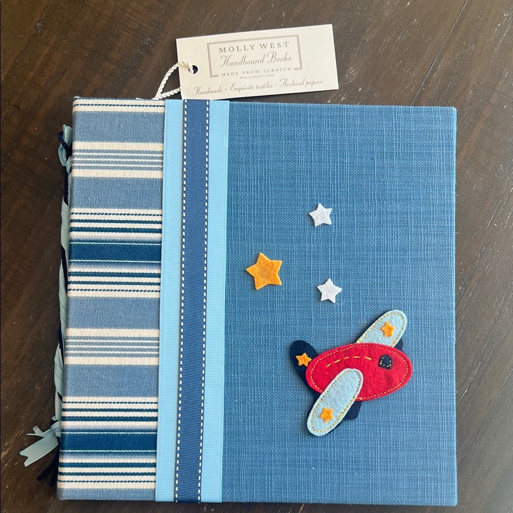 Handmade Molly West Blue Baby Photo Album with Airplane Design